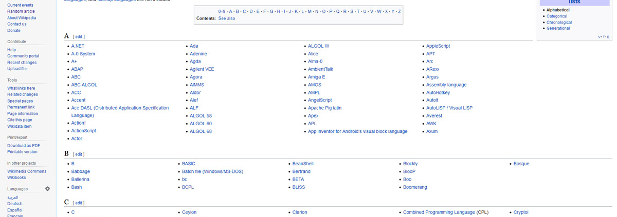 Lijst op wikipedia met programmeertalen