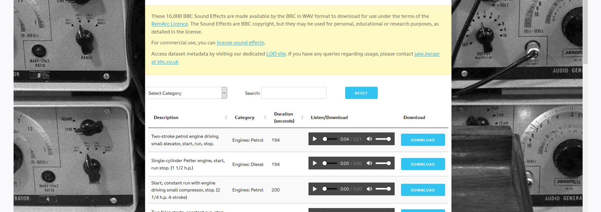 Website BBC Sound Effects