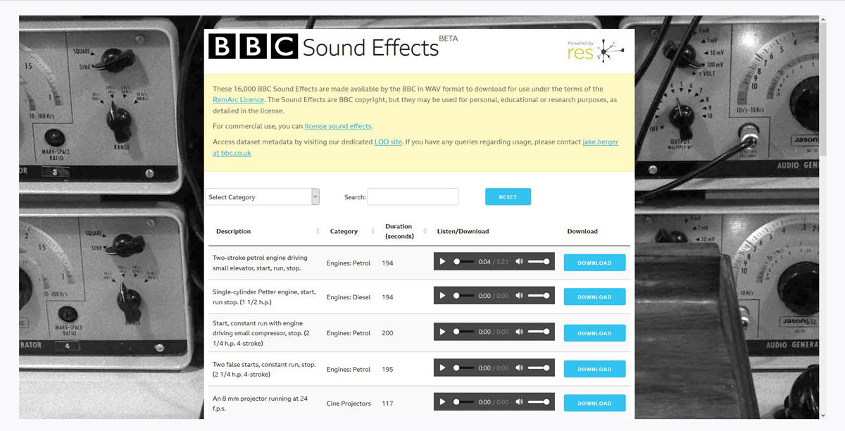 Website BBC Sound Effects