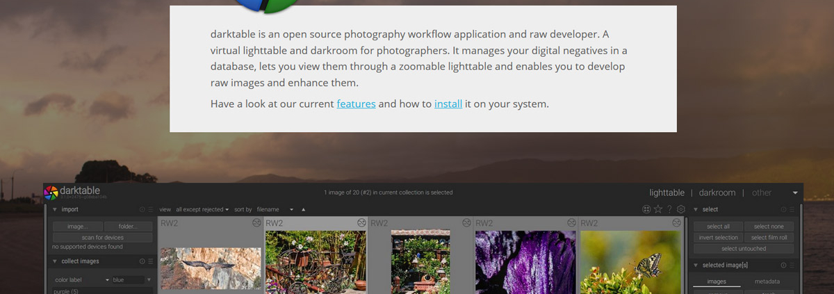 Website Softwareprogramma Darktable