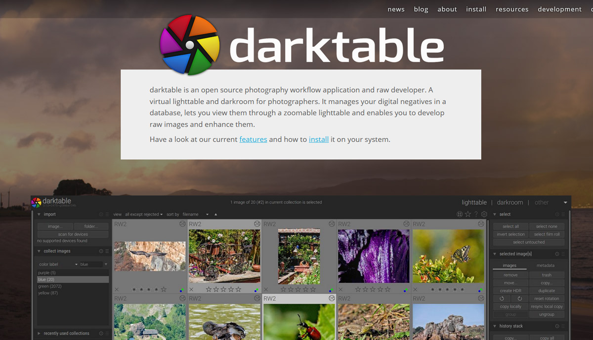 Website Softwareprogramma Darktable