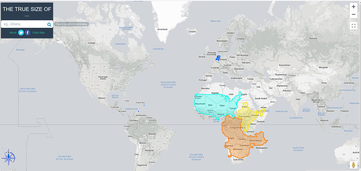 Werkelijke grootte landen