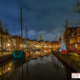 Hoge en Lager der AA vanaf de noodbrug bij avond