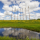 Monument Oerwold Onlanden met wolken reflectie en koolzaad