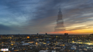 Vanaf het Forum tijdens zonsondergang Groningen
