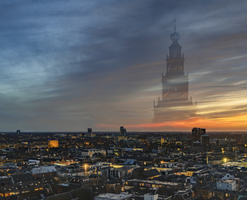 Vanaf het Forum tijdens zonsondergang Groningen
