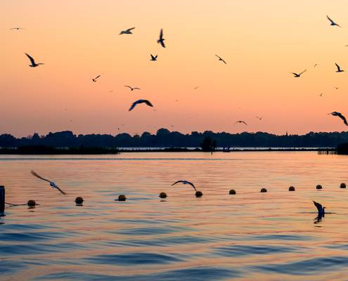 Recreatiegebied De Zuwe Kortenhoef tijdens zonsondergang